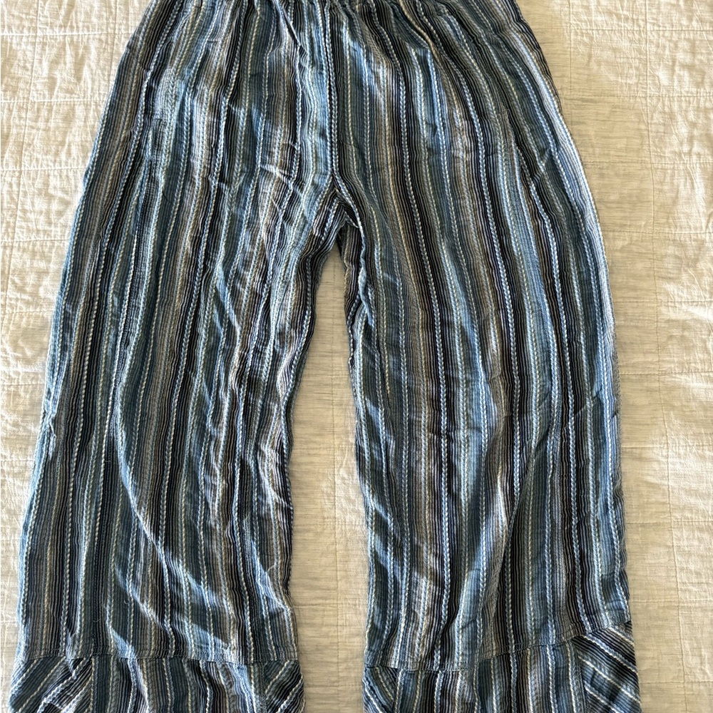Free People Blue Striped Wide Leg Pants